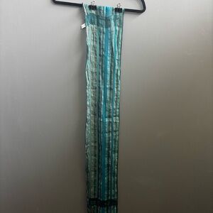 Oscar de la Renta Teal, Turquoise and Black Striped Scarf
